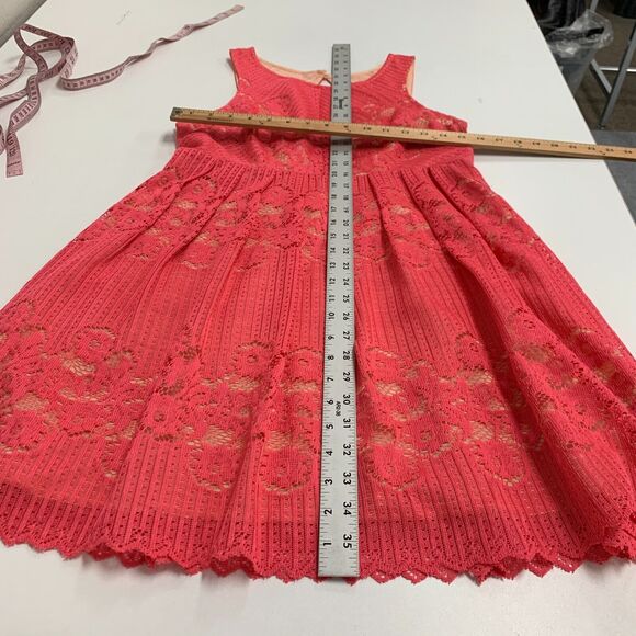 Free People Rocco Lace Dress Womens 6 Pink Crochet Cutout Back Lined Fit Flare - Picture 8 of 16